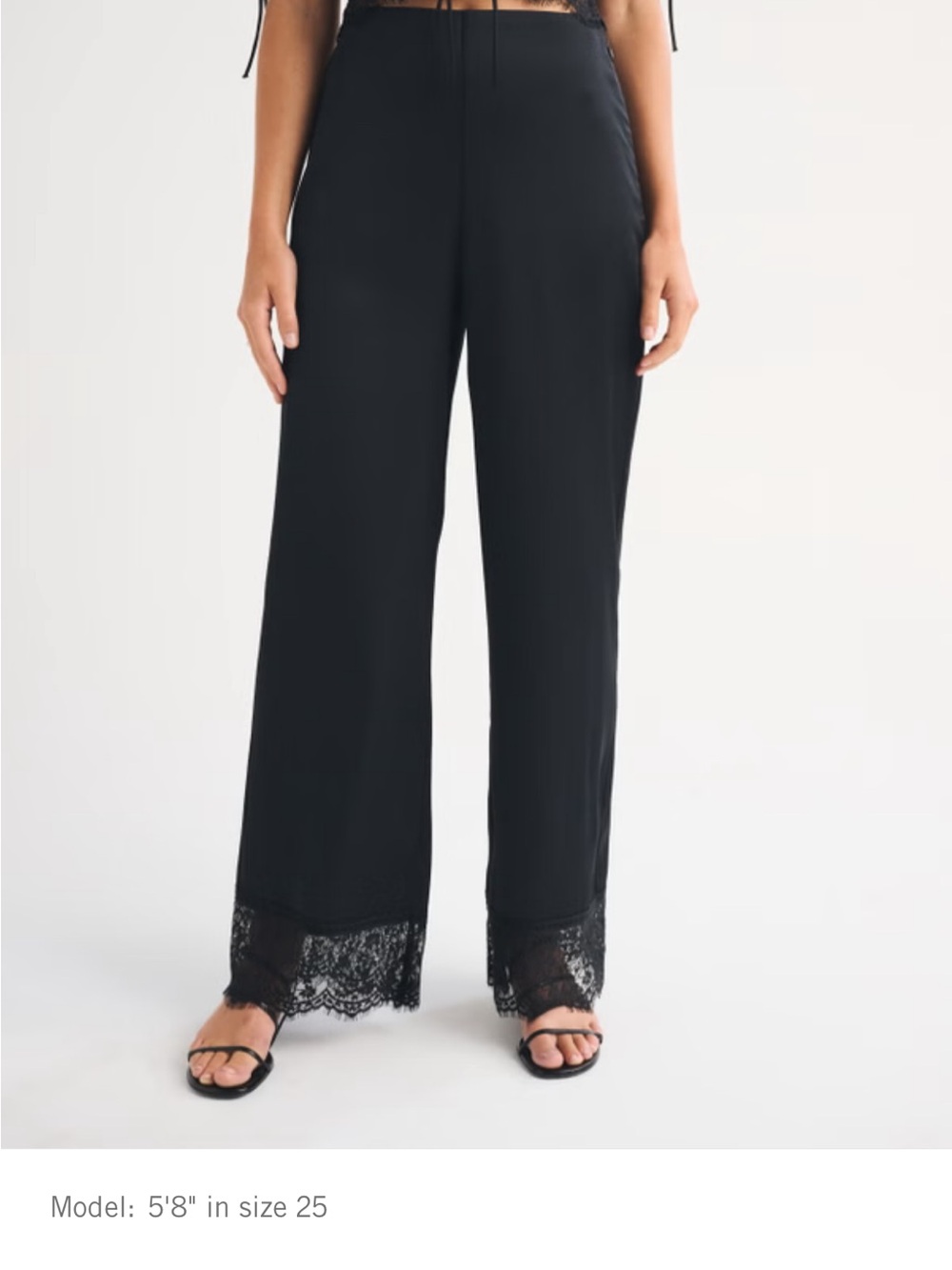 Abercrombie & Fitch Black Wide-Leg Pants with Lace Trim